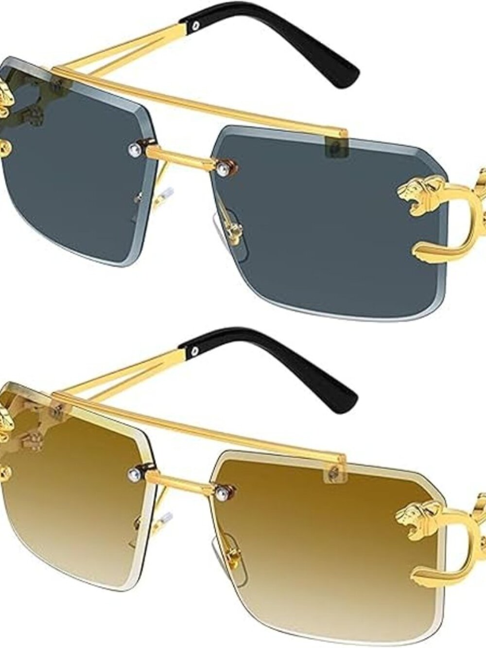 2 Rimless Metal Sunglasses for Men Square Tinted UV 400